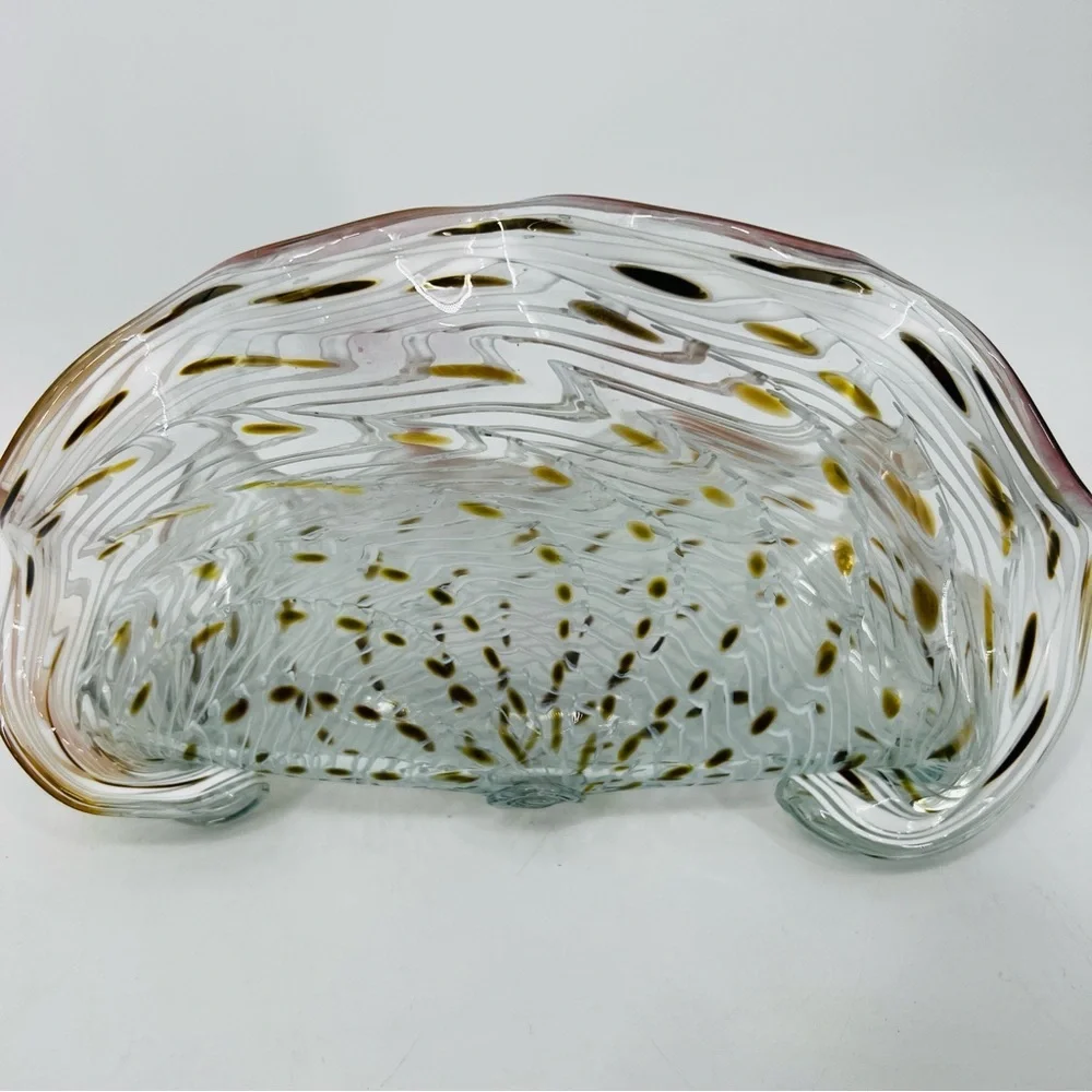 Signed LaChaussee Art HandBlown Glass Clam Shell Sculpture Artist Signed 10" W - Picture 11 of 16